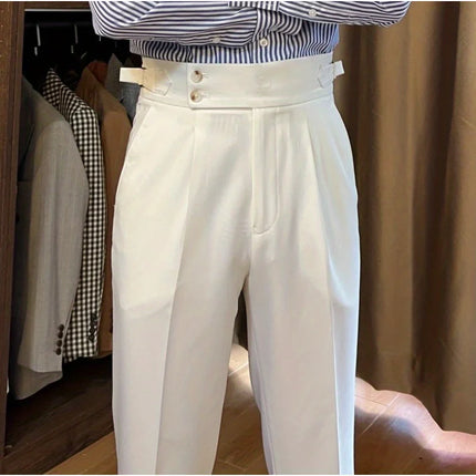 British Gentleman High Waist Trousers Trendy Italian Business Casual Straight Non-ironing Fashion Ruffian Handsome Casual Pants