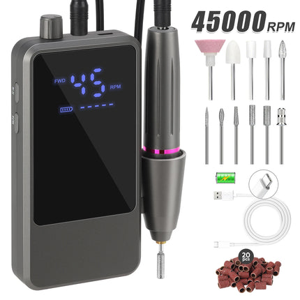 DianaBeauty 45000RPM Nail Drill Machine Portable Nail Polisher with LCD Display Electric Nail Polisher with 1600mAh Nail Tools