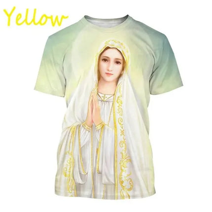 Virgin Mary T Shirt Goddess of Mercy 3D Print T-Shirt Christian Blessed Jesus God Tee Shirts Womens Clothing Unisex Short Sleeve