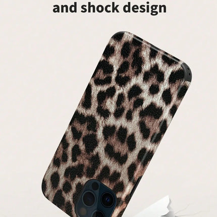 Leopard Print Pu Leather Anti-Fall Phone Case for iPhone 17 16 15 14 13 12 11 X XS XR XSMAX 7 8 Air Pro Max Plus Luxury Cover
