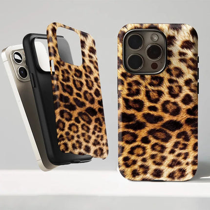 Phone Case For iPhone 17 16 15 13 12 11 14 Pro Max 7 8 Plus Mini XR XS Max Luxury Leopard Print 2 IN 1 Film shell Cover