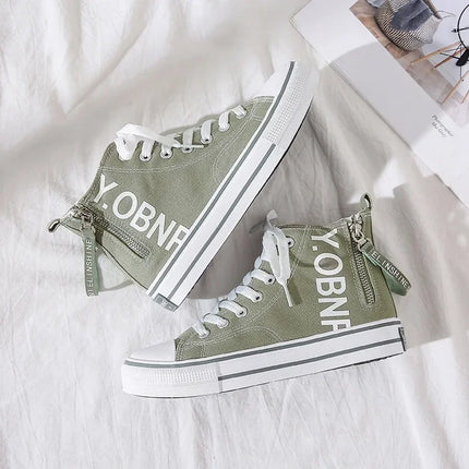 New Women Canvas High Top Shoes Slip On White Sneakers Side Zipper Casual Comfortable designer shoe zapatos de mujer shoes