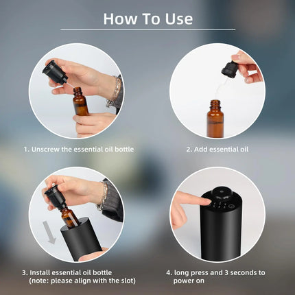 Waterless Essential Oil Diffuser Battery Operated Cordless Aromatherapy Diffuser with Timing & 3 Mist Levels car Diffuser