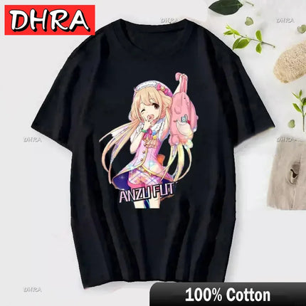 If You Work You Lose Anzu Futaba Version T-Shirt Cute Kawaii Anime Jirai Kei Tshirt Danshi Tees for Men Funny Cartoon Otaku Tops