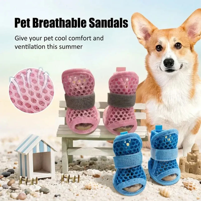 4PC Breathable Mesh Dog Shoes for Small Dogs Summer Pet Sandals Anti Slip Elastic Strap Outdoor Puppy - product image 2