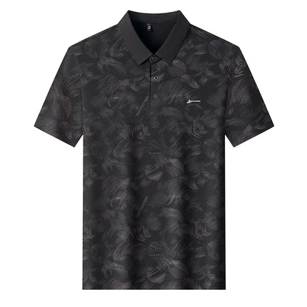 Mens Feather Print Short Sleeve Polo Shirts Classic Casual Tops Soft Comfortable Breathable Shirts