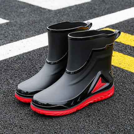2026 Men's new short tube water boots, waterproof shoes, anti slip thick soled rain boots, outdoor work rain boots