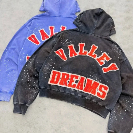 E Washed BlackHole Set with Diamonds Fashion  Men 1:1 High Street Women Streetwear American Streetwea zipper VA Hoodies