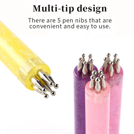 5 Point Nail Art Dotting Pen Ball Dotting Tools 5 Different Size Tips for Dots Flowers Mandalas Manicure Painting Pen Nail Tools