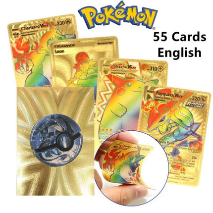 New 55pcs/box Pokemon Card Vmax GX EX Rainbow Gold Black Silver Mewtwo Rare Collection Battle Trainer Card Children Toys Gifts
