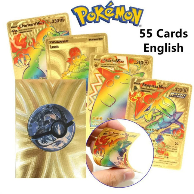 Neue 55 Stück/Box Pokémon-Karten Vmax GX EX Regenbogen Gold Schwarz Silber Mewtu Seltene Sammelkarten Battle Trainer Karte Kinderspielzeug Geschenke