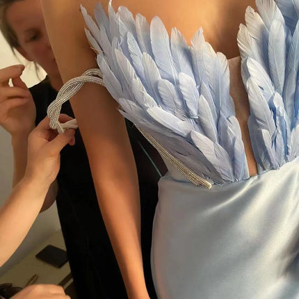2025 New Long Skirt Feather Floor Draping Open Dress Fashion Versatile Dress