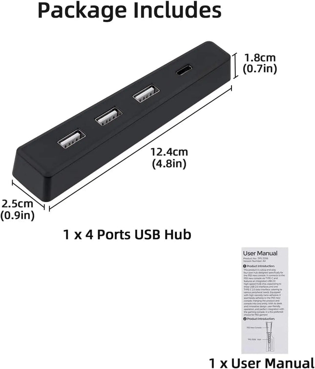 4 Ports USB Hub for PS5 Slim Disc USB High-Speed Expansion Hub Charger USB Extender Compatible with PS5 Slim Console