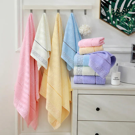 Lilac Cotton Towels Set - 1/4/6pcs 34x74cm/70x140cm Quick-Dry Thickened Bath Towels Embroidered for Adult Hotel Home Bathroom