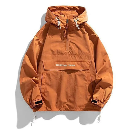 Spring Autumn Mens Anorak Jackets Fashion Man Half zip Streetwear Hip Hop Hooded Coats Men Loose Windbreaker Waterproof Jackets