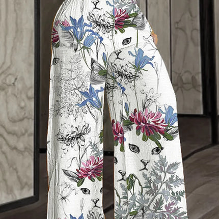 Women Plus Size Wide Leg Pants Elastic High Waist Loose Fit Abstract Print Pants Casual All-Season Trousers Female Streetwear