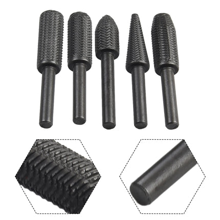 5Pcs Complete models Double Cut Rotary Rasp File Set 6mm Shank Super Hard Steel File For Woodworking Metal Grinding