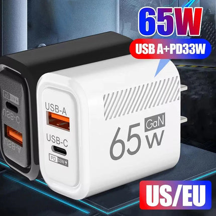 65W GaN Fast Charging USB USB-C Charger US EU Plug PD 3.0 Quick Charge Travel Wall Charger For Phone Adapter For - product im