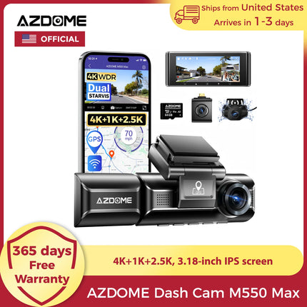 【US Warehouse】AZDOME Dash Cam 4K M550 Max Built-in GPS Wifi Camera Car DVR 3.18”Screen Night Vision 24H Parking Monitor Support Rear Cam