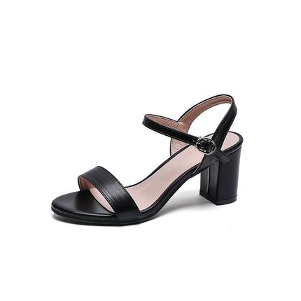 Women's Summer French Elegant Open-Toe High Heel Sandals Simple and Versatile Anti-slip Rubber Sole Chunky Heel Dress Sandals
