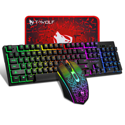 Electronic Sports Set 3 In 1 Wired Backlit Keyboard Gaming Mechanic Kit Waterproof Luminous 104 Key Keyboard Mouse - product