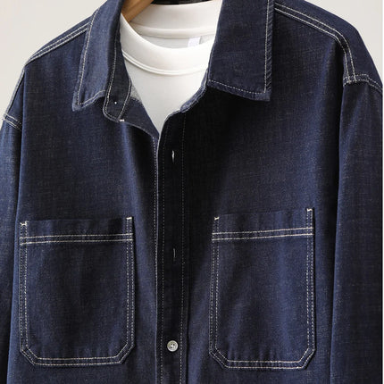 Men American Vintage Fashion Loose Casual Long Sleeve Denim Shirts Male Streetwear Plus Size Cargo Jeans Shirt Clothes