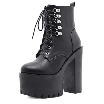 New sexy High heels Fashion Ankle Boots For Women High Heels Casual Cut-outs Buckle Round Toe Chain Thick Heels Platform Shoes