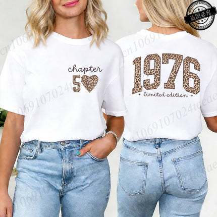Fashion Women T Shirt  1976 Retro Birthday Print T Shirt Leopard 50th Birthday Gifts Tops Ladies Shirt Harajuku Graphic T-shirt