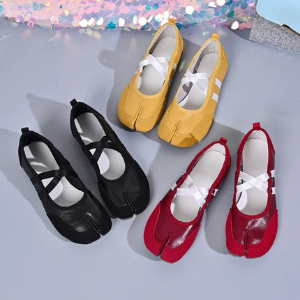 Fashion Soft Leather Split Toe Women Tabi Ballet Flats Spring Autumn Comfortable Walking Lazy Loafers Casual Girls Dance Shoes