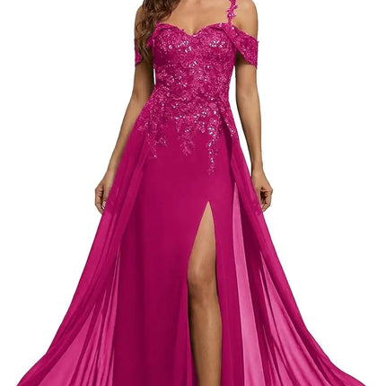 Sequin Lace Mother of The Bride Dresses for Woman with Slit Spaghetti Straps Long Formal Evening Dress