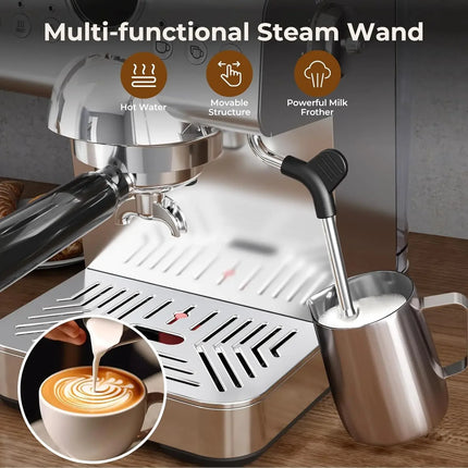 Espresso Machine with Milk Frother,20 Bar Semi-Automatic Expresso Coffee Machine for Home,50oz Removable Tank,Hot & Cold Brew,Si