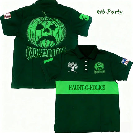 Y2k Haunted Polo Shirt Halloween Pumpkintshirt Polo Shirts for Man Letter Oversized T-Shirt Fashion Baseball Men's Polo T-Shirts