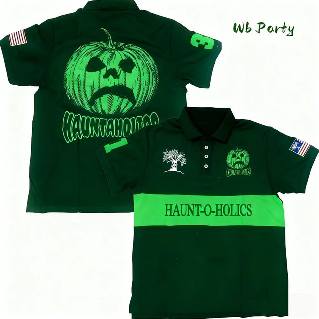 Y2k Haunted Polo Shirt Halloween Pumpkintshirt Polo Shirts for Man Letter Oversized T-Shirt Fashion Baseball Men's Polo T-Shirts