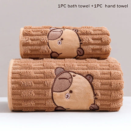 ✰✪Cute 2pc Capybara Face Towel Set, Extra Soft Coral Fleece, 34x74 Inch Towel And 70x140 Inch Bath Towel