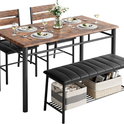 IRONCK Dining Table Set for 4, Kitchen Table with Upholstered Bench and 2 Chairs, Kitchen Table and Chairs Set for Small Space