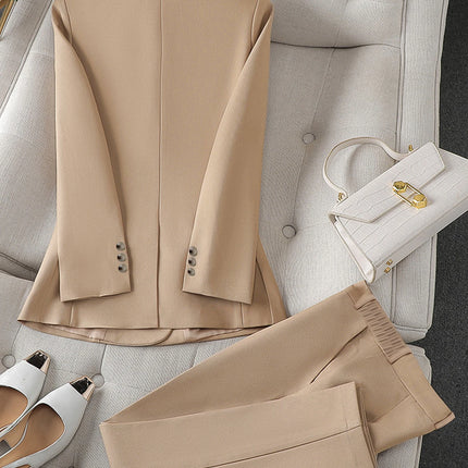 Women's Double-Breasted Slim-Fit Blazer Set | High-End Professional Commuter Outfit for Spring & Autumn