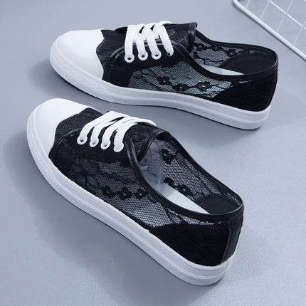 Women's Mesh White Sneakers Fashion Breathable Soft Bottom Vulcanized Shoes Casual Lace Up Walking Flats Zapatillas De Deporte