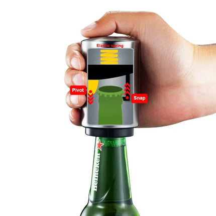 Stainless Steel Automatic  Beer Bottle Opener No Bend Push Down Cap - Easy Open for Beer and Soda Glass Bottles Kitchen Opener