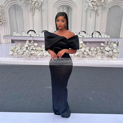 Black Mermaid Satin Evening Dress for Women  Full Length Off the Shoulder Formal Night Party Dress robes de soirée Customized
