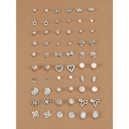 30 Pairs Elegant Metal Butterfly Flower Pearl Rhinestone Stud Earrings Set for Women