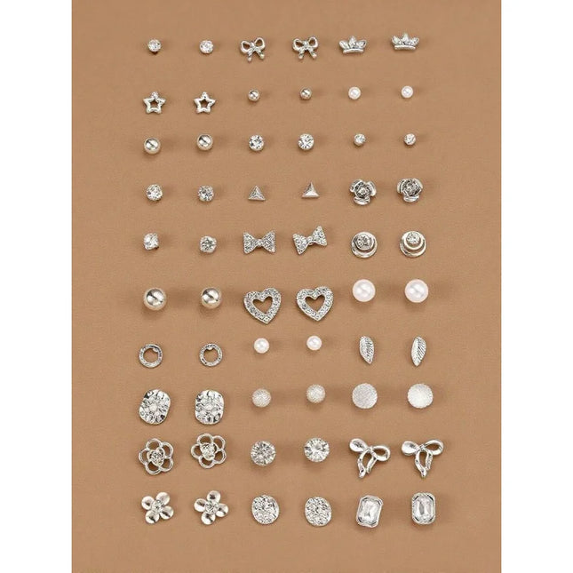 30 Pairs Elegant Metal Butterfly Flower Pearl Rhinestone Stud Earrings Set for Women - product image 2