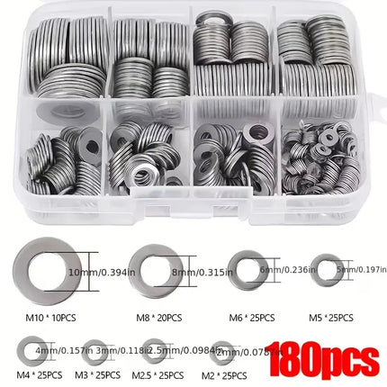 Stainless Steel Flat Washer Assortment Kit (M2, M2.5, M3, M4, M5, M6, M8, M10) - Suitable for Home Decorations& - product ima