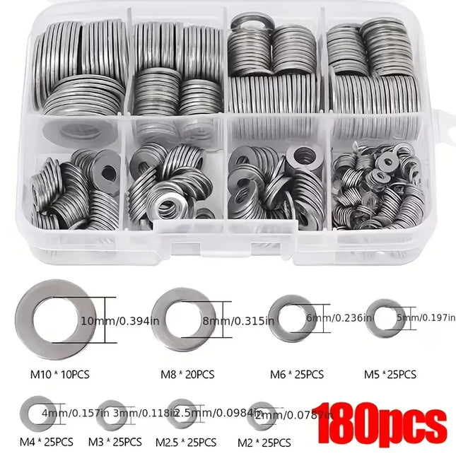 Stainless Steel Flat Washer Assortment Kit (M2, M2.5, M3, M4, M5, M6, M8, M10) - Suitable for Home Decorations& - product ima