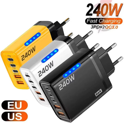 240W GaN USB-C Charger 5 in 1 Fast Charging Phone Charger Power Adapter For iPhone Samsung Xiaomi USB-C EU/US Plug - product