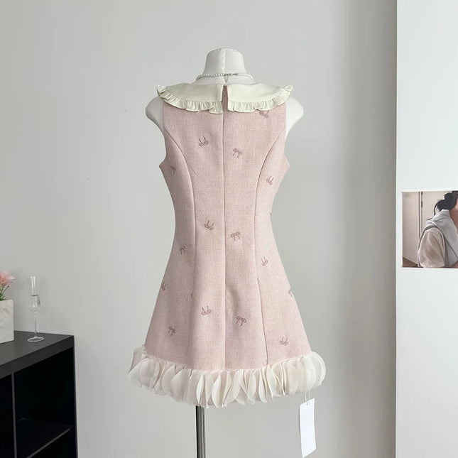 MEXZT Süßes pinkfarbenes Minikleid Damen Mode Kawaii Party Schleifen-Patchwork-Kleider Koreanisches elegantes Sommerkleid Eng anliegende Kleider Neu