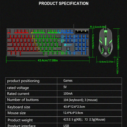 Colorful And Dazzlingly Glowing Gaming Mechanical Wired Keyboard And Mouse Set, Suitable For Desktop Computers And - product
