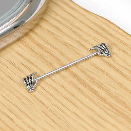 16G Skeleton Hand Industrial Barbell Surgical Steel Short Cartilage Earring Body Piercing Jewelry for Women Men Rod Length 38mm