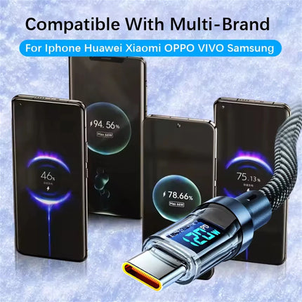 NNBILI 100W USB-C 120W USB A Charging Cables with LED Display Screen, USB-C=C-C，USB A=A-C, Not for Xiaomi iPhone - product im