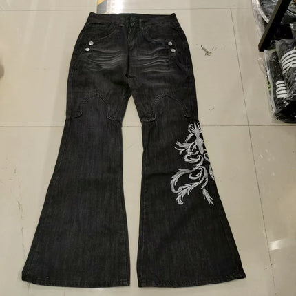 Y2K Micro La Retro Wide Jeans 2006 Leg Pants New High Waist Harajuku Loose Embroidered Women Jeans with Rock Punk Style