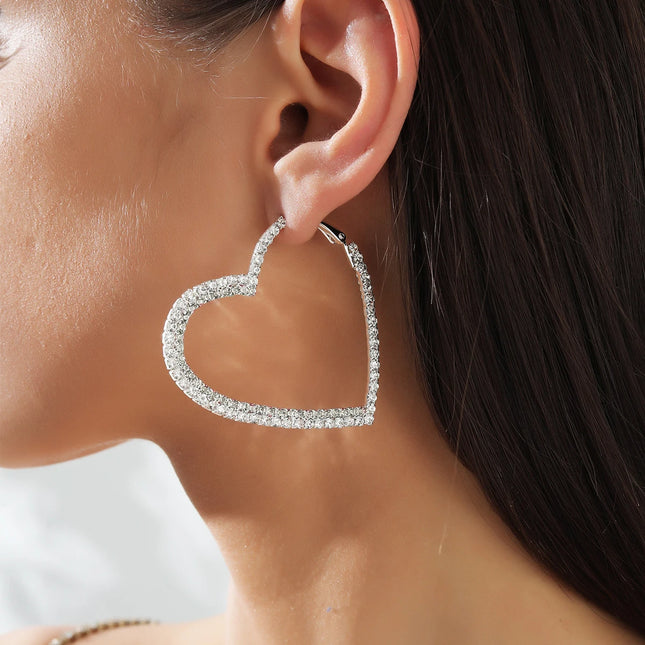 Y2K Accessories Shiny Peach Heart Hoop Earrings Korean Fashion Crystal Love Earrings for Women Punk - product image 2